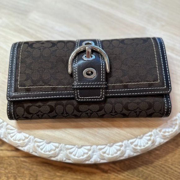 Coach Handbags - Coach Signature Buckle Flap Wallet